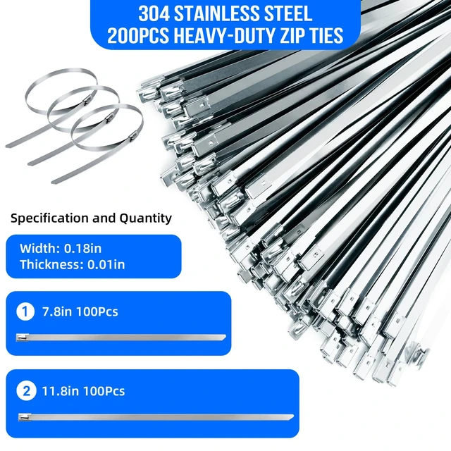 Alt view image 4 of 7 - Metal Zip Ties Gun Set, 200Pcs Stainless Steel Cable Ties, Blue Heavy Duty Stainless Steel Cable Tie Gun Kit with 8 inch & 12 Inch Zip Ties for Chain Link Fence, Chicken Coop, Exhaust Pipes
