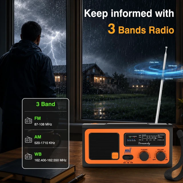 Alt view image 7 of 7 - NOAA Emergency Radio Weather Alert with Hand Crank Solar Radios Portable AM FM, 18500mWh Rechargeable Battery for Input/Output, SOS Alarm, Flashlight & Lamp, for Home Outdoor Camping