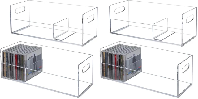 Main image of 2 Pcs Clear Acrylic CD Holder Racks, Stackable CD Storage Box, Music Disc DVD Display Cases, Modern Media Cassette Organizers with Cutout Carrying Handles (Pack of 2)