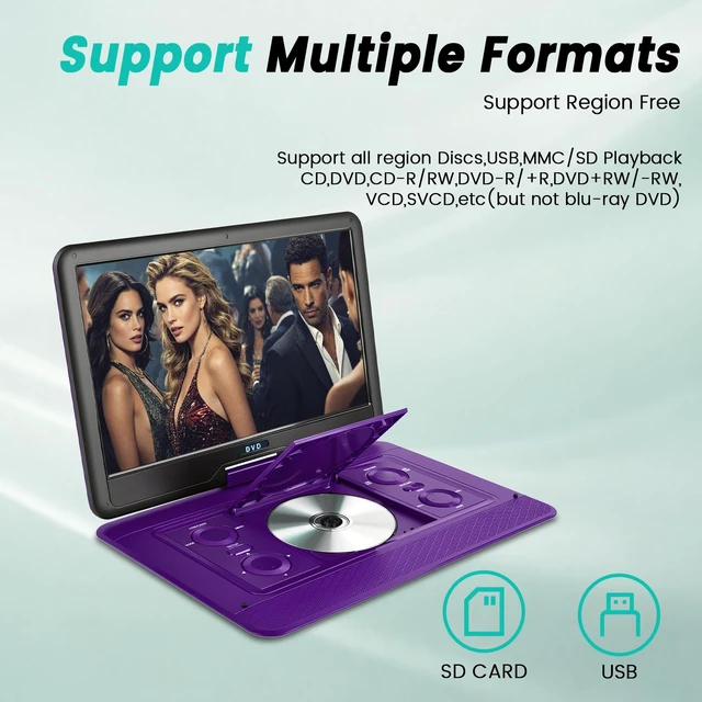 Alt view image 4 of 7 - 17.5" Portable DVD Player for Kids,15.6" Large HD Screen,5 Hours Rechargeable Battery,Support USB/SD Card/Sync TV and Multiple Disc Formats,High Speaker (Purple)