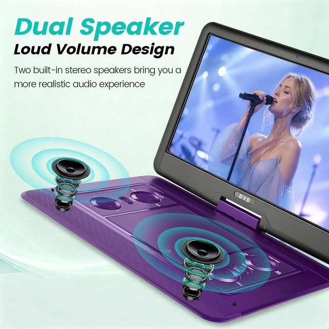 Alt view image 5 of 7 - 17.5" Portable DVD Player for Kids,15.6" Large HD Screen,5 Hours Rechargeable Battery,Support USB/SD Card/Sync TV and Multiple Disc Formats,High Speaker (Purple)