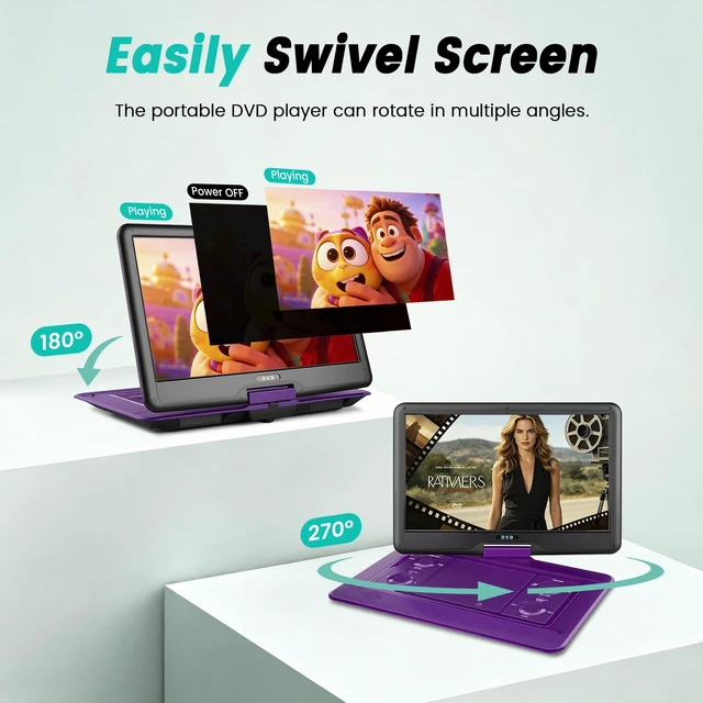 Alt view image 6 of 7 - 17.5" Portable DVD Player for Kids,15.6" Large HD Screen,5 Hours Rechargeable Battery,Support USB/SD Card/Sync TV and Multiple Disc Formats,High Speaker (Purple)