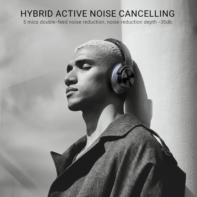 Alt view image 2 of 7 - Focus A10 Wireless Active Noise Cancelling Headphones, Multipoint Hybrid ANC, 62H playtime, multipoint Bluetooth, USB-C charging and 3.5mm wired mode for travel, work and daily listening