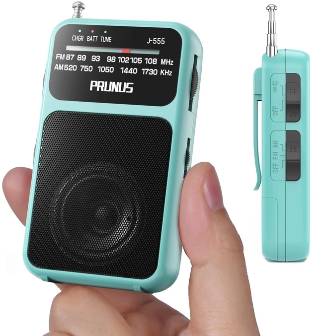 Main image of J-555 Pocket Radio AM FM USB-C Charging& Battery Operated, Back Clip Excellent Reception & Clear Speaker and Headphone Jack, Flashlight, Transistor Radios, Portable Radios AM FM, Mini Radio