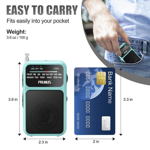 Alt view image 3 of 6 - J-555 Pocket Radio AM FM USB-C Charging& Battery Operated, Back Clip Excellent Reception & Clear Speaker and Headphone Jack, Flashlight, Transistor Radios, Portable Radios AM FM, Mini Radio