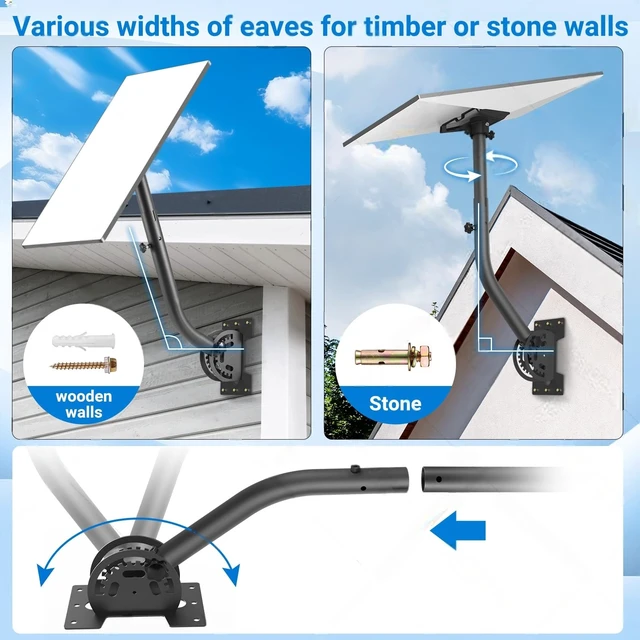 Alt view image 4 of 7 - Heavy-Duty Starlink Gen 3 Wall & Roof Mount Kit, Iron Grey 180° Adjustable Pole Bracket, Reinforced Pivot Base, Alloy Adapter, Universal Antenna Installation