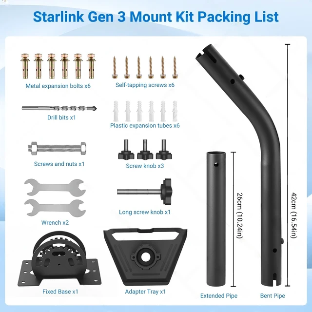 Alt view image 5 of 7 - Heavy-Duty Starlink Gen 3 Wall & Roof Mount Kit, Iron Grey 180° Adjustable Pole Bracket, Reinforced Pivot Base, Alloy Adapter, Universal Antenna Installation