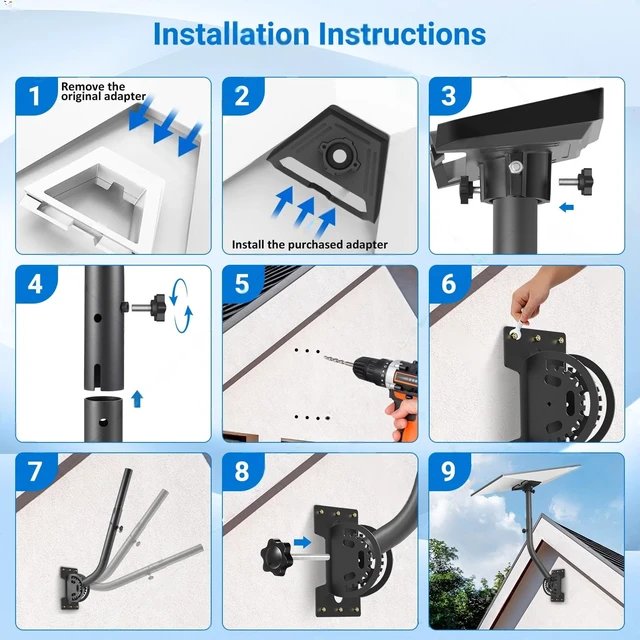 Alt view image 7 of 7 - Heavy-Duty Starlink Gen 3 Wall & Roof Mount Kit, Iron Grey 180° Adjustable Pole Bracket, Reinforced Pivot Base, Alloy Adapter, Universal Antenna Installation