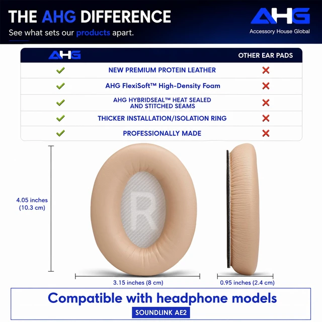 Alt view image 7 of 7 - AE2 ae 2 Ear Pads Compatible with Bose SoundLink Around Ear 2 Headphone Easy DIY Fit Premium Protein Leather Extra Thick Soft High-Density Foam