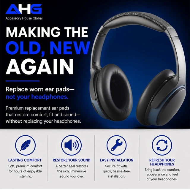 Alt view image 3 of 7 - AE2 ae 2 Ear Pads Compatible with Bose SoundLink ae2 Headphones - Black Easy DIY Fit Premium Protein Leather Extra Thick Soft High-Density Foam