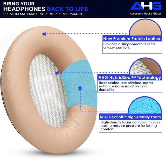 Alt view image 4 of 7 - AE2 ae 2 Ear Pads Compatible with Bose SoundLink Around Ear 2 Headphone Easy DIY Fit Premium Protein Leather Extra Thick Soft High-Density Foam