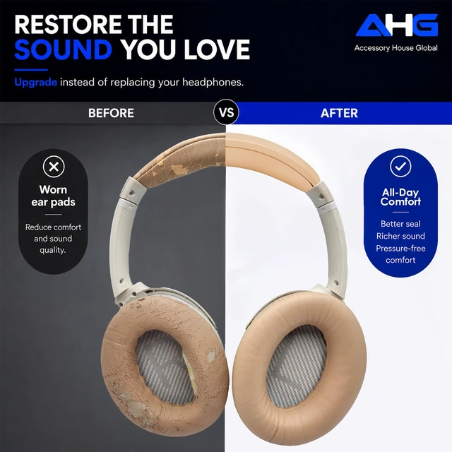 Alt view image 5 of 7 - AE2 ae 2 Ear Pads Compatible with Bose SoundLink Around Ear 2 Headphone Easy DIY Fit Premium Protein Leather Extra Thick Soft High-Density Foam