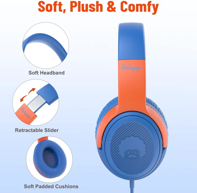 Alt view image 2 of 7 - 3.5mm Kids Headphones Wired with Mic & Share Port, 85/94dB Limited Student Childs Boys Girls Corded Head phones Foldable for Chromebooks Laptop Phones MP3 Blue/Orange
