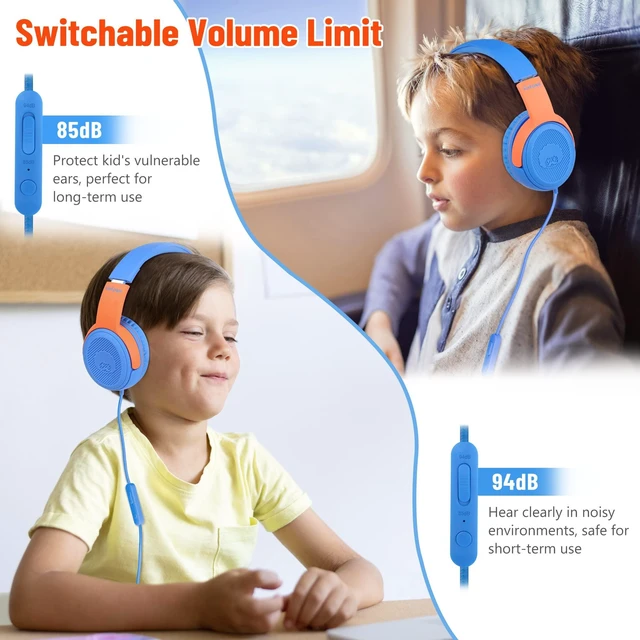Alt view image 6 of 7 - 3.5mm Kids Headphones Wired with Mic & Share Port, 85/94dB Limited Student Childs Boys Girls Corded Head phones Foldable for Chromebooks Laptop Phones MP3 Blue/Orange