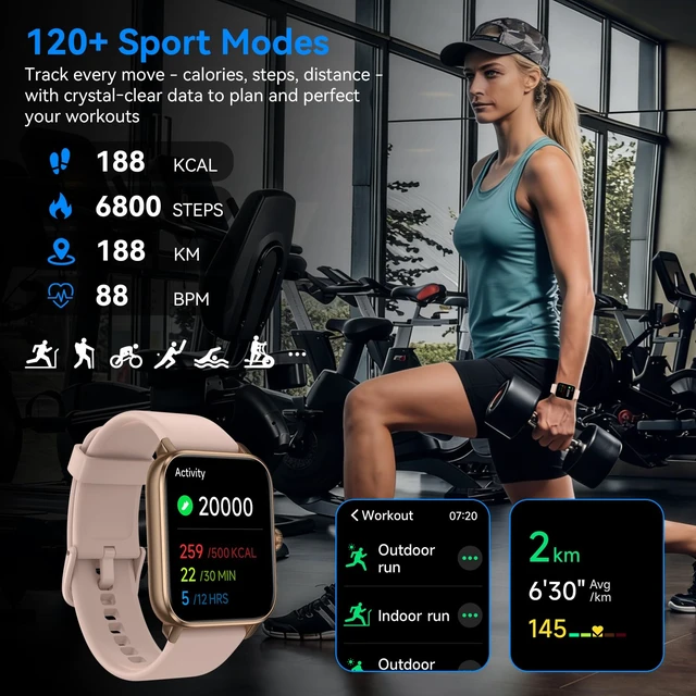 Alt view image 3 of 7 - Smart Watches for Men Women with Alexa Built-in, Bluetooth Call, 1.85" HD Touchscreen, 120+ Sport Modes, IP68 Waterproof, 7-Day Battery, 24/7 Heart Rate & Sleep Monitor for Android iPhone (Pink)