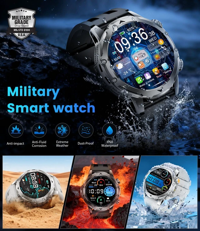 Alt view image 6 of 7 - Military Smart Watch with Answer/Make Call 3 Silicone Strap, 1.53 HD Smart Watches for Men with 1000 mAh Battery/LED Torch/20+Sports/Waterproof IP68, Fitness Tracker iOS Android(Black)
