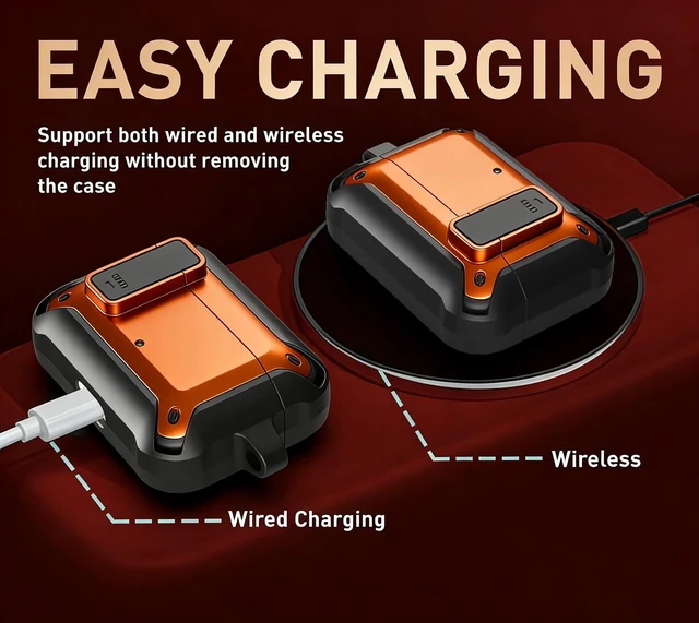 Alt view image 4 of 7 - Compatible with JBL Vibe Beam/Beam 2 Case Cover Lock Clip with Cleaner Kit,Cool Protective JBL Vibe 200TWS Cover Men Women with Carabiner for JBL Vibe Beam 2 Charging Case - Orange