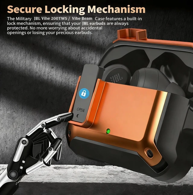 Alt view image 2 of 7 - Compatible with JBL Vibe Beam/Beam 2 Case Cover Lock Clip with Cleaner Kit,Cool Protective JBL Vibe 200TWS Cover Men Women with Carabiner for JBL Vibe Beam 2 Charging Case - Orange