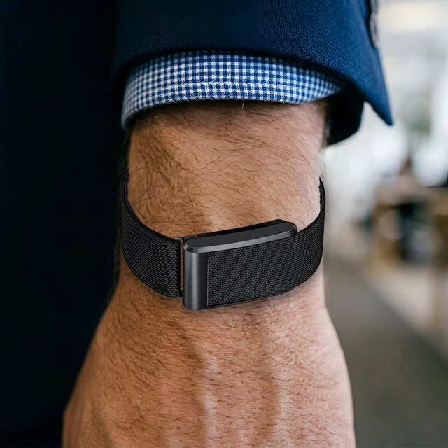 Alt view image 6 of 7 - Milanese Stainless Steel Band Compatible with WHOOP 5.0, One, Peak, and Life Lightweight Magnetic Breathable & Fully Adjustable Wristband (Charging Requires Removal)