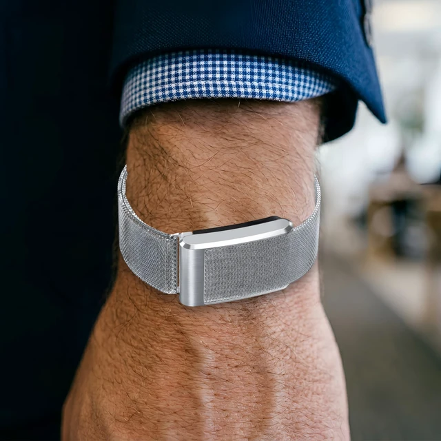 Alt view image 6 of 7 - Milanese Stainless Steel Band Compatible with WHOOP 5.0, One, Peak, and Life Lightweight Magnetic Breathable & Fully Adjustable Wristband (Charging Requires Removal)
