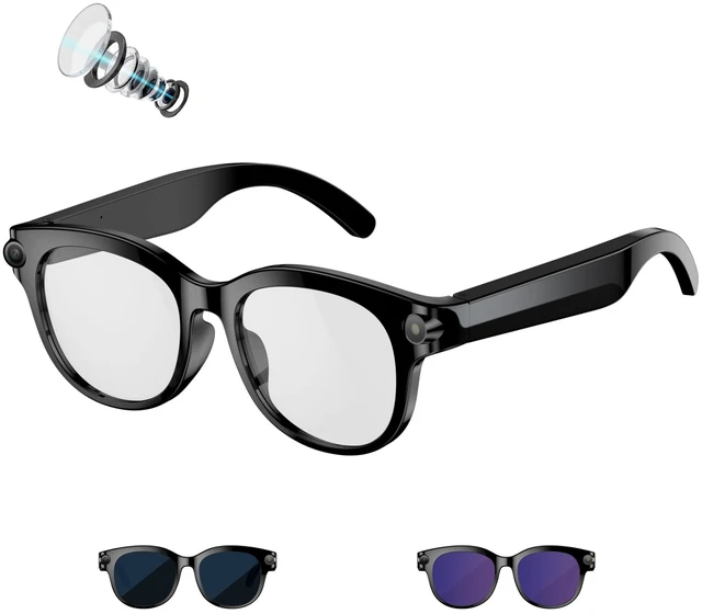 Main image of AI Smart Glasses with 8MP Camera, Real-Time Translation, AI Assistant Object Recognition, Open-Ear Speakers, Bluetooth Calling, 3 Swap Lenses for Any Light