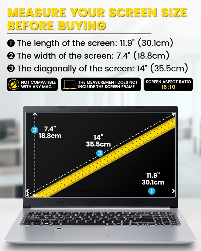 Alt view image 7 of 7 - 14 Inch 16:10 Laptop Privacy Screen Protector, 360° Anti Peeping and Anti Glare Laptop Privacy Shield Compatible with All 14" Laptops with 16:10 Aspect Ratio