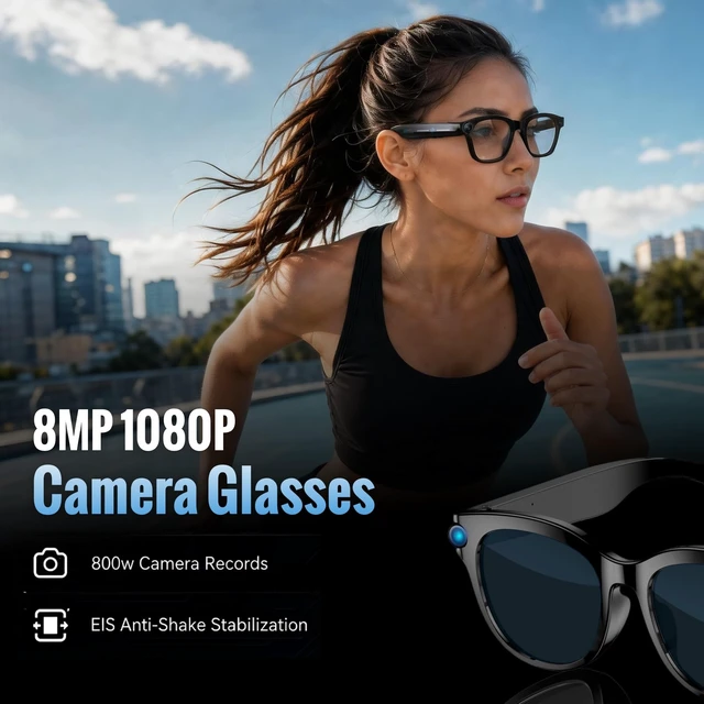 Alt view image 3 of 7 - AI Smart Glasses with 8MP Camera, Real-Time Translation, AI Assistant Object Recognition, Open-Ear Speakers, Bluetooth Calling, 3 Swap Lenses for Any Light