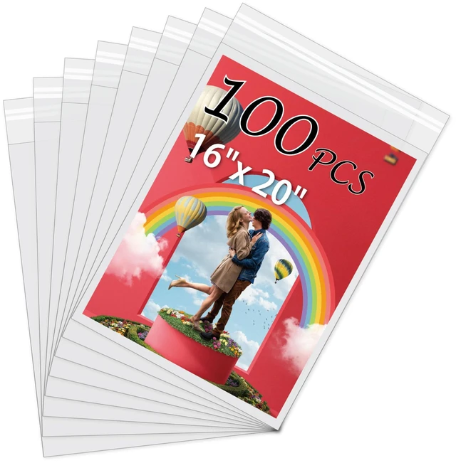 Main image of 100 Pack Acid-Free Crystal Clear Sleeves Storage Bags for 16x20 Art Prints Pictures, Photos, Frame Mats (Bag Size: 16 1/2" x20 1/2")
