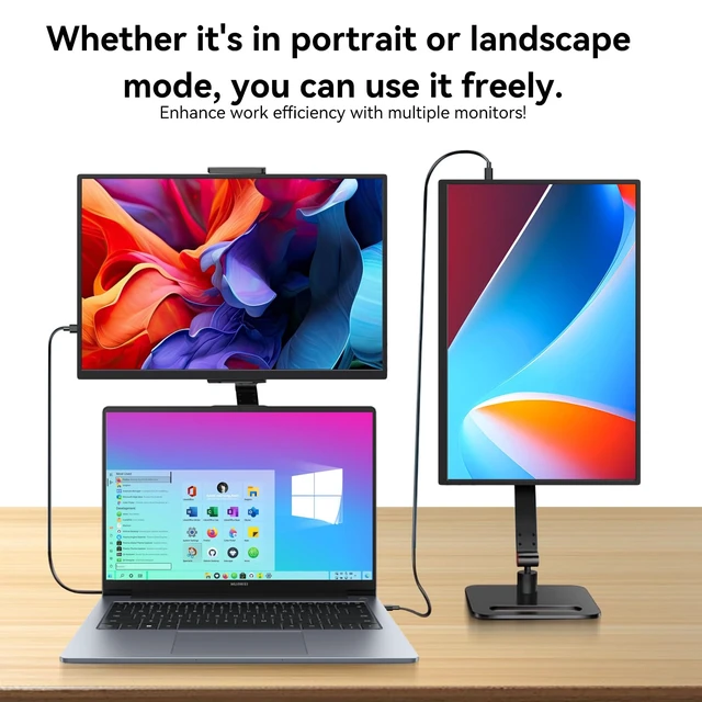 Alt view image 5 of 7 - 14 Inch Portable Touch Monitor, 1920×1200 External Touch Screen with Foldable Stand, Aluminum Alloy Housing & Built-in Speakers, USB-C and HDMI Travel Monitor for Laptops, PCs, Phones, Switch, and PS5