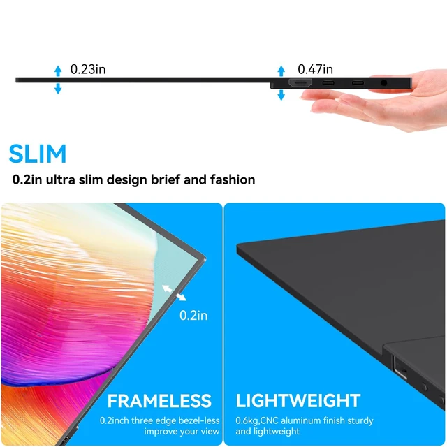 Alt view image 6 of 7 - 14 Inch Portable Touch Monitor, 1920×1200 External Touch Screen with Foldable Stand, Aluminum Alloy Housing & Built-in Speakers, USB-C and HDMI Travel Monitor for Laptops, PCs, Phones, Switch, and PS5