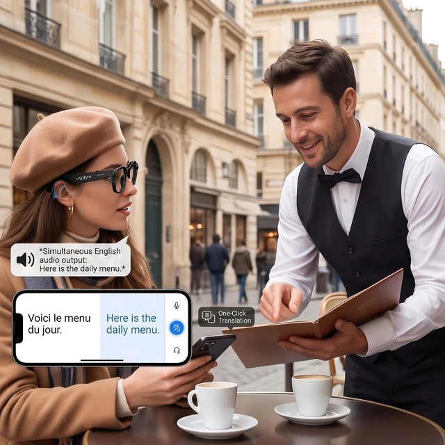 Alt view image 5 of 7 - AI Smart Glasses with 8MP Camera & Magnetic Privacy Cover Hands-Free Voice Assistant, Real-Time Translation, Visual Recognition, Open-Ear Audio for Work Travel Daily Life