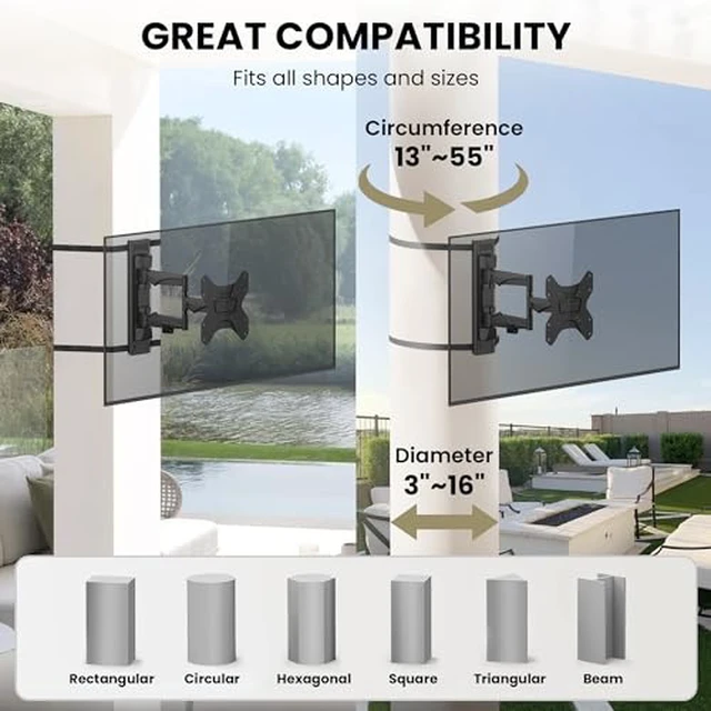 Alt view image 5 of 7 - ZeboZap 19"50" TVs Outdoor Full Motion TV Mount Fits Pillars & Poles, No Drill Gazebo, Pergola & Post TV Mount, VESA 200x200, Holds 66 lbs