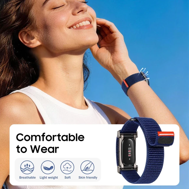 Alt view image 2 of 7 - Nylon Loop Band Compatible with Google Fitbit Air, Sport Wrist Strap Custom Fit with Secure Closure, Adjustable Hook-and-Loop, Breathable Durable, Lightweight, All-day Comfort, for Men Women
