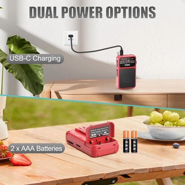 Alt view image 2 of 6 - J-555 Pocket Radio AM FM USB-C Charging& Battery Operated, Back Clip Excellent Reception & Clear Speaker and Headphone Jack, Flashlight, Transistor Radios, Portable Radios AM FM, Mini Radio