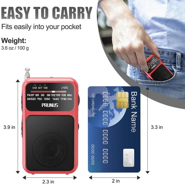 Alt view image 3 of 6 - J-555 Pocket Radio AM FM USB-C Charging& Battery Operated, Back Clip Excellent Reception & Clear Speaker and Headphone Jack, Flashlight, Transistor Radios, Portable Radios AM FM, Mini Radio