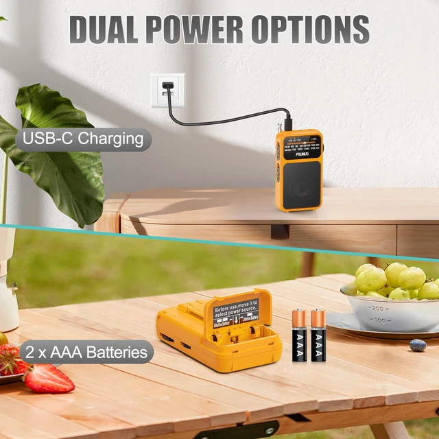 Alt view image 2 of 6 - J-555 Pocket Radio AM FM USB-C Charging& Battery Operated, Back Clip Excellent Reception & Clear Speaker and Headphone Jack, Flashlight, Transistor Radios, Portable Radios AM FM, Mini Radio