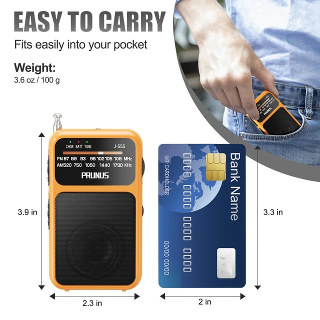 Alt view image 3 of 6 - J-555 Pocket Radio AM FM USB-C Charging& Battery Operated, Back Clip Excellent Reception & Clear Speaker and Headphone Jack, Flashlight, Transistor Radios, Portable Radios AM FM, Mini Radio