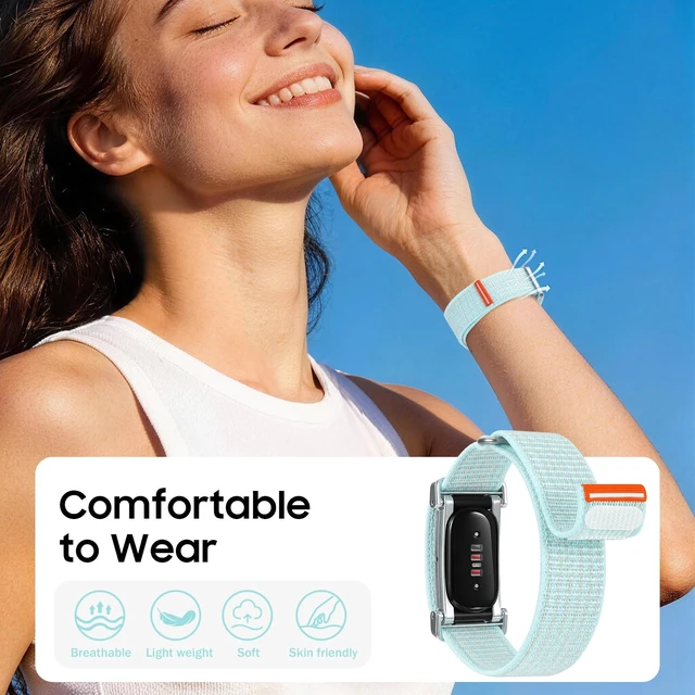 Alt view image 2 of 7 - Nylon Loop Band Compatible with Google Fitbit Air, Sport Wrist Strap Custom Fit with Secure Closure, Adjustable Hook-and-Loop, Breathable Durable, Lightweight, All-day Comfort, for Men Women