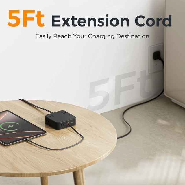 Alt view image 7 of 7 - Surge Protector Extension Cord 5Ft, Flat Plug Power Strip 4 Outlets 4 USB Ports(1 USB C) 20W USB C Cable, USB Charger 1050 Joules Protection, Suitable for Home Office Dorm, Black
