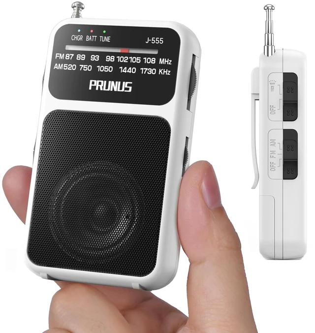 Main image of J-555 Pocket Radio AM FM USB-C Charging& Battery Operated, Back Clip Excellent Reception & Clear Speaker and Headphone Jack, Flashlight, Transistor Radios, Portable Radios AM FM, Mini Radio