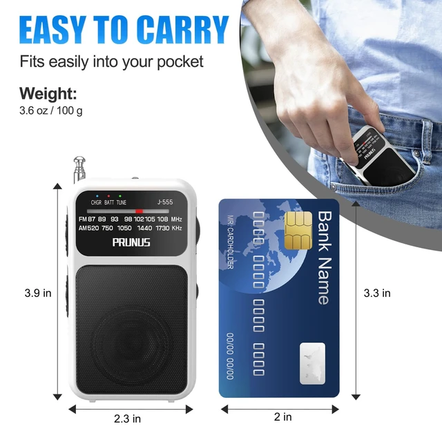 Alt view image 3 of 6 - J-555 Pocket Radio AM FM USB-C Charging& Battery Operated, Back Clip Excellent Reception & Clear Speaker and Headphone Jack, Flashlight, Transistor Radios, Portable Radios AM FM, Mini Radio
