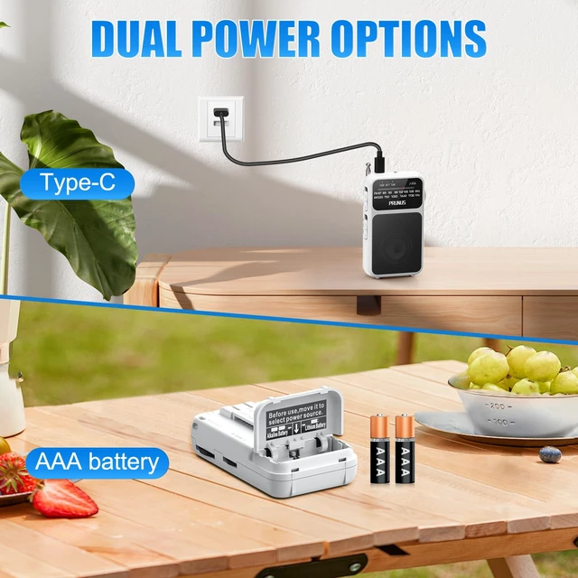 Alt view image 2 of 6 - J-555 Pocket Radio AM FM USB-C Charging& Battery Operated, Back Clip Excellent Reception & Clear Speaker and Headphone Jack, Flashlight, Transistor Radios, Portable Radios AM FM, Mini Radio