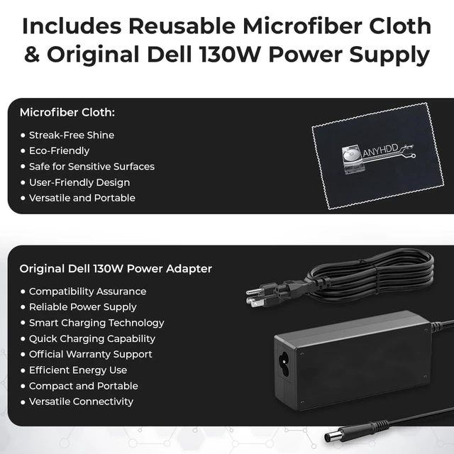 Alt view image 7 of 7 - Dell WD19 130W USB-C Docking Station - Dell Docking Station Dual Monitor Bundle with 130W Power Adapter + HDMI, DisplayPort, USB-C Cables + Microfiber Cloth