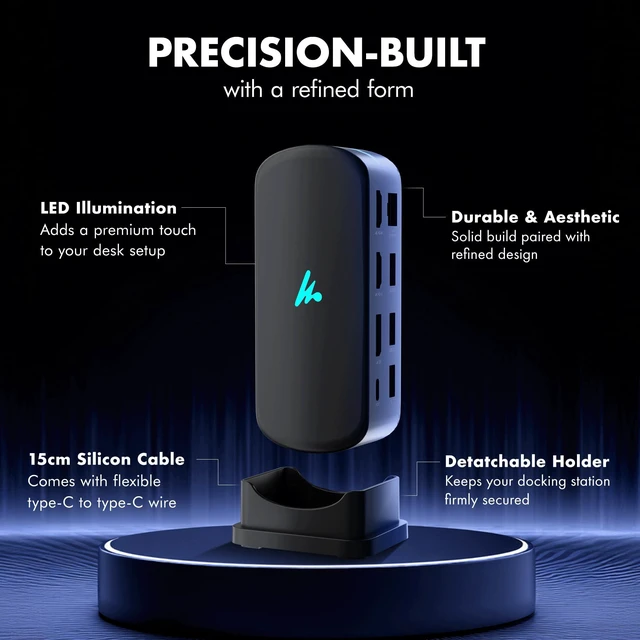 Alt view image 5 of 7 - Type C 14 in 1 Docking Station, PD 100W, 2X4K@60Hz HDMI, 4K DisplayPort, 2XType-C 10Gbps, USB 10Gbps, Gigabit Ethernet, AUX Port, Compatible Thunderbolt 4, macOS, Windows, Android & iOS