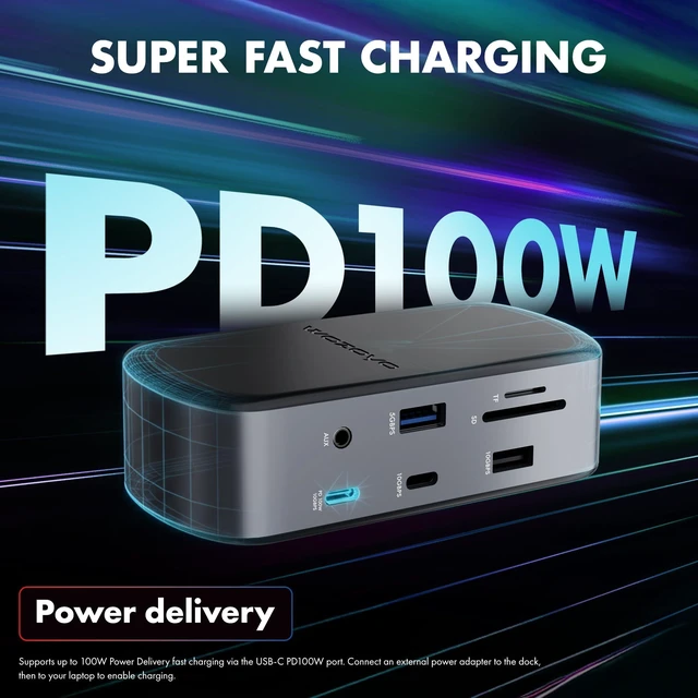 Alt view image 6 of 7 - Type C 14 in 1 Docking Station, PD 100W, 2X4K@60Hz HDMI, 4K DisplayPort, 2XType-C 10Gbps, USB 10Gbps, Gigabit Ethernet, AUX Port, Compatible Thunderbolt 4, macOS, Windows, Android & iOS