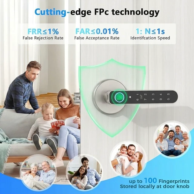 Alt view image 3 of 6 - Fingerprint Door Lock with Keypad & App Control,Silver Keyless Entry Smart Door Lever Handle with Auto Lock for Bedroom, Home Office & Apartment