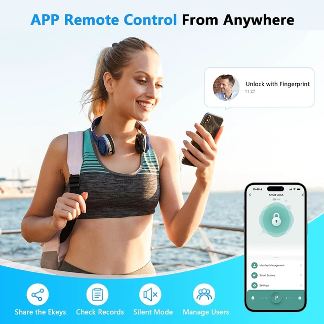 Alt view image 6 of 6 - Fingerprint Door Lock with Keypad & App Control,Silver Keyless Entry Smart Door Lever Handle with Auto Lock for Bedroom, Home Office & Apartment