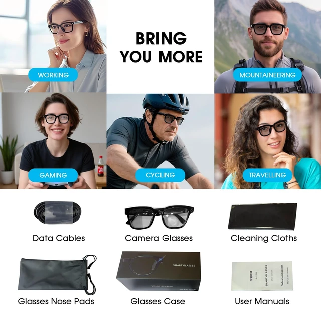 Alt view image 6 of 6 - AI Smart Glasses, 8MP Camera Glasses, 4K HD Video, Bluetooth Sunglasses Open-Ear, Photochromic Lenses, IPX5 Waterproof, 139-Language Translation, Vlogging Travel Work Meetings