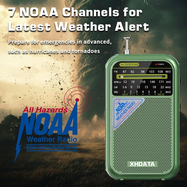 Alt view image 2 of 6 - D221 NOAA Weather Radio Portable AM FM Shortwave Radio Receiver 2AA Battery Operated, Transistor Radio with Excellent Reception for Emergency, Hurricane, Gift, Walking and Home (Green)