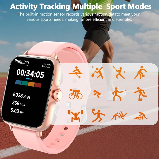 Alt view image 4 of 6 - Smart Watch, 1.83" Upgraded Full Touchscreen Smartwatch for Android iPhones with Multiple Sports Fitness Tracker with Smart Watches for Women Men (Pink)